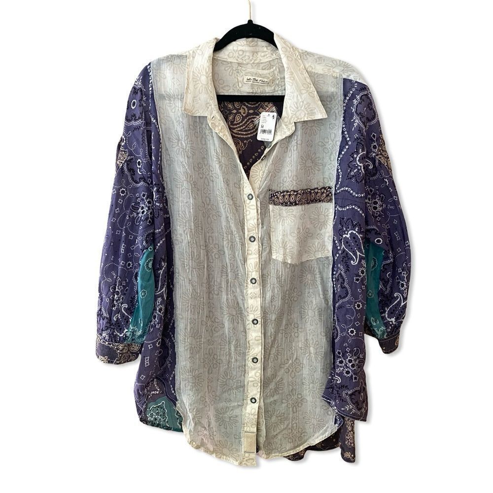 We The FREE PEOPLE $148 SUN VALLEY blouse BANDANA COTTON TUNIC TOP M OVERSIZED - Picture 5 of 11